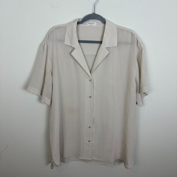 Aritzia Babaton Academy Silk Short Sleeve Blouse L Matter Pearl Minimalist Conte - Picture 1 of 14